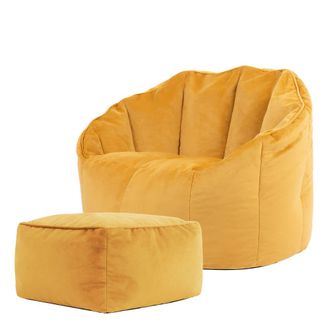 Icon Brand Puf sill&oacute;n con reposapi&eacute;s de terciopelo amarillo ocre