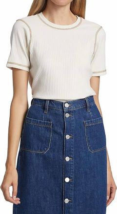 Frame Denim Contrast Rib Stitch Short Sleeve Tee In Bone Multi