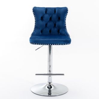 STILVORA Lote De 2 Taburetes De Bar Giratorios Con Altura Regulable, Respaldo Y Asiento Acolchado, Terciopelo Azul