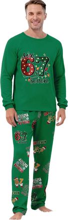Generic Funny 67 Meme Pyjamas Set Mens Women Funny Six Seven 67 Number Pinted Sleepwear Long Sleeve Pjs Tops and Pants 2 Piece Outfit for Adults (Green, XXL)