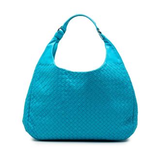 Bottega Veneta Pre-owned Handbags, female, Blue, Size: ONE SIZE Pre-owned Woven Leather Hobo Bag