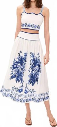 Moon River Susie Floral Detail Midi Skirt In Off White Multi
