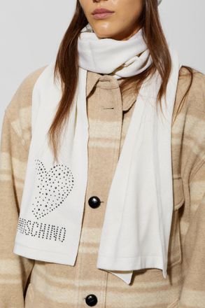 Moschino Wool Scarf With Shimmering Sequins, Unisex, Cream