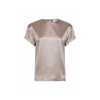 Brunello Cucinelli Brunello Cucinelli, Blouses, female, Brown, Size: XL Stretch Silk Satin Monili Blouse