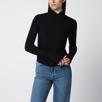 Victoria Beckham Maglione Georgia a coste in lana merino nero