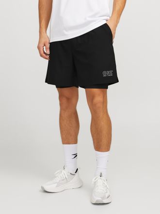 Jack & Jones Trainingsshorts JACK & JONES JCOCNZ SHORTS WITH INNER TIGHTS NOOS, Damen, Gr. XS, N-Gr, schwarz, Web, Obermaterial: 92% Polyester, 8% Elasthan, unifar