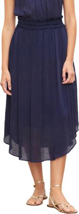 Velvet Crinkled Viscose Midi Skirt In Navy