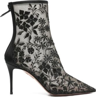 Aquazzura Mon Amour Bootie 85 - Dames - Laarzen met Hak - Zwart - 38 1/2 EU - Leer - Schoenen