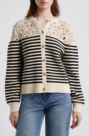 Frame Denim The Coastal Stripe Crochet Cardigan in Cream Multi at Nordstrom, Size X-Large