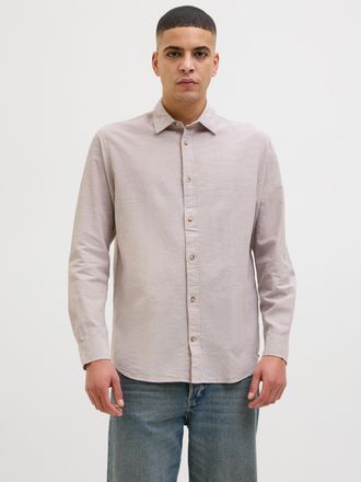 Jack & Jones Langarmhemd JACK & JONES JJESUMMER SHIRT LS SN, Herren, Gr. XL, N-Gr, beige (crockery), Web, Obermaterial: 83% Baumwolle, 17% Leinen, unifarben, comfo