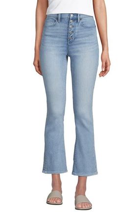 Lands End High Rise Denim Button Front Kick Flare Crop Jeans in Arctic Indigo at Nordstrom, Size 10