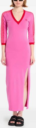 adidas 3-stripes V-veck midi dress - women - Cotton/Elastane - M - Pink