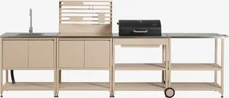 Sklum Cocina Modular De Exterior De 4 Piezas Con Fregadero, Panel Organizador, Carro Y Barbacoa De Carb&oacute;n En Acero Savona Sklum