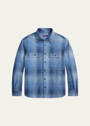 Ralph Lauren Purple Label Mens Plaid Stretch Cotton-Cashmere Shirt