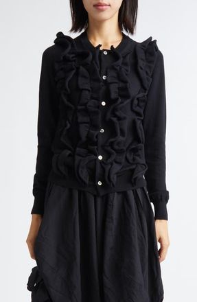 Comme Des Garçons Ruffle Wool Cardigan in Black at Nordstrom, Size X-Small