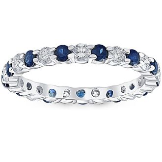 Pompeii3 1 cttw Blue Sapphire Diamond Wedding Eternity Ring 14k White Gold