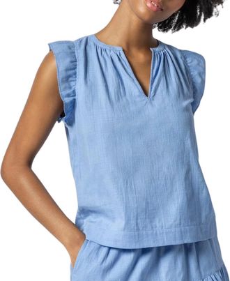 Lilla P Womens Flutter Sleeve Split Neck Top In Harbor