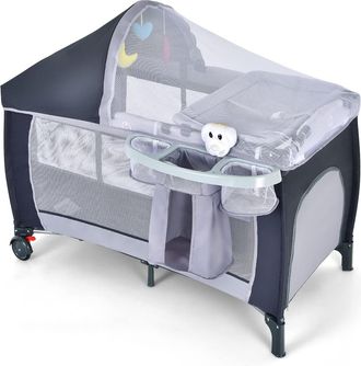 Costway Costway Cuna 4 En 1 Para Ni&ntilde;os Con Bolsillos, Puerta Lateral Con Cremallera, Juguetes Y Carill&oacute;n/centro Actividad Port&aacute;til Para Ni&ntilde;os Con Bolsa De Tra
