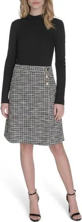 Eliza J Mock Neck Long Sleeve Mixed Media Dress in Black Ivory at Nordstrom Rack, Size 10