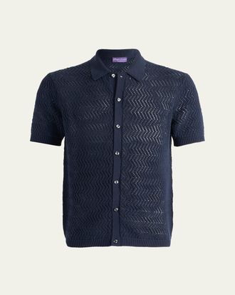 Ralph Lauren Purple Label Mens Cotton Textured Knit Short-Sleeve Shirt