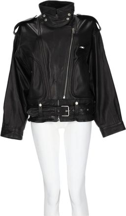 Isabel Marant Cropped Black Lamb Leather Jacket with Asymmetrical Zipper and Structured Detail
