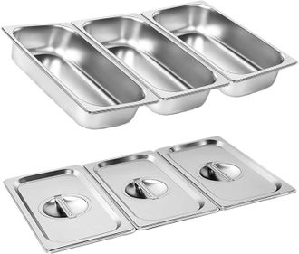 No Brand Set Di 3 Teglie Rettangolari In Acciaio Inox Con Coperchio (32,5x17,5x6,5 Cm), Ideali Per Conservare Alimenti