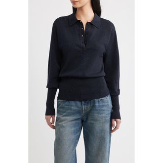 DL1961 November Long Sleeve Wool Polo in Navy at Nordstrom, Size X-Small