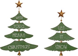 Melrose International Set Of 2 Christmas Pine Tree Wall Sign