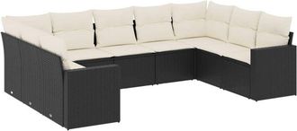 vidaXL Set De Sof&aacute;s De Jard&iacute;n 8 Piezas Y Cojines Rat&aacute;n Sint&eacute;tico Negro Vidaxl