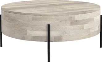 Simpli Home Rayburn Solid Mango Wood 38In Round Modern Urban Drum Coffee Table