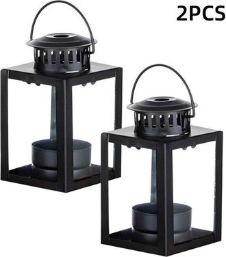 OEM Juego De 2 Faroles De Velas Vintage Para Uso Interior Y Exterior - Decorativos En Color Negro