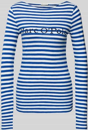 Marc O'Polo Slim Fit Langarmshirt aus reiner Baumwolle mit gro&szlig;em Label Print in Royal, Gr&ouml;&szlig;e S