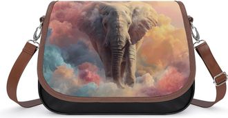 Generic Elephant in The Clouds Crossbody Bags for Women Leather Tote Bag Travel Purse Shoulder Bag for Work Shopping