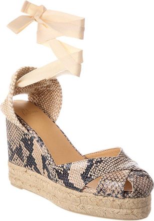 Castaner Chabeli Snake-Embossed Leather Wedge Sandal
