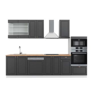 Vicco Mueble De Cocina Fame-line, Antracita-oro/blanco, 300 Cm Con Armario Alto, Et Roble, Vicco