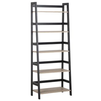 Beliani Beliani - Estante Tipo Escalera Efecto Madera Clara Y Negra 163 X 64 Cm Estanter&iacute;a Inclinada De 5 Niveles Croydon