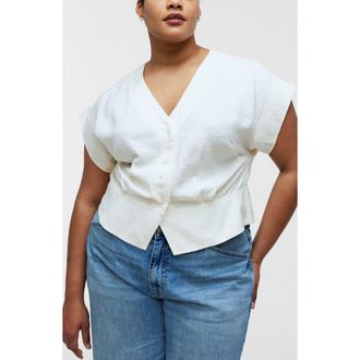 Madewell Pleated Short Sleeve Top in Antique Cream at Nordstrom, Size 2X