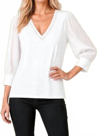 Maven West 3/4 Sleeve Mixed Media Top In Optic White