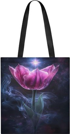 Generic Ethereal Purple Tulips With Smoke Womens Tote Casual Shopping Bag Lightweight Shoulder Bags Hobos Handbag for Work Travel Daily 35x40cm
