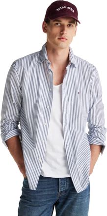 Tommy Hilfiger Long Sleeve Poplin Regular Fit, Mens Button Down Shirts, Also Available in Big and Tall, Sweet Blue / Multi Stripe, XL