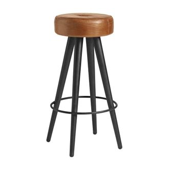 Netfurniture Tanu Stool - Black Metal Frame - Bruciato Tan Leather