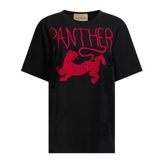 Valentino T-Shirts, female, Black, S, Cotton T-Shirt with Panther Print