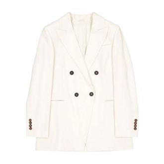 Brunello Cucinelli Double-breasted Blazer Jacket - female - Brunello Cucinelli - Blazers - Beige - L - Jackets