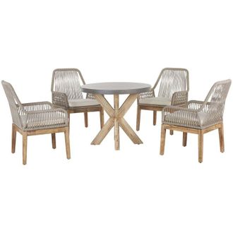 Beliani Set da Giardino Tavolo Rotondo in Cemento e 4 Sedie Beige chiaro Olbia