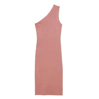 Ted Baker Kaleyy Midi-jurk Met &Eacute;&eacute;n Schouder En Lurex-breisel In Lichtroze
