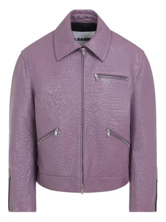 Jil Sander textured zip-fastening leather jacket - Purple
