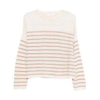 Majestic Filatures Majestic Filatures, Round-neck Knitwear, female, Beige, Size: S Maglione a righe