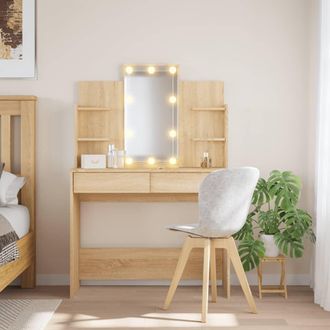 Berkfield Home Dressing Table with LED Lights Sonoma Oak 96x40x142 cm in Brown | Size: 96 x 40 x 142 cm