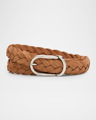 Brunello Cucinelli Men & apos;s Braided Leather Round-Buckle Belt