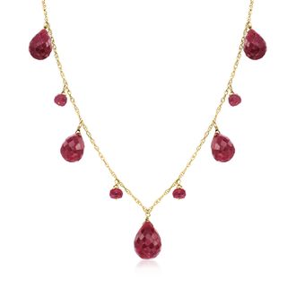 Ross-Simons Ruby Drop Necklace in 14kt Yellow Gold
